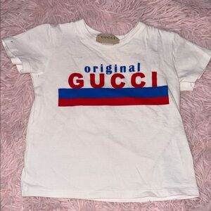 Gucci Kids Tee in White with Red and Blue Design